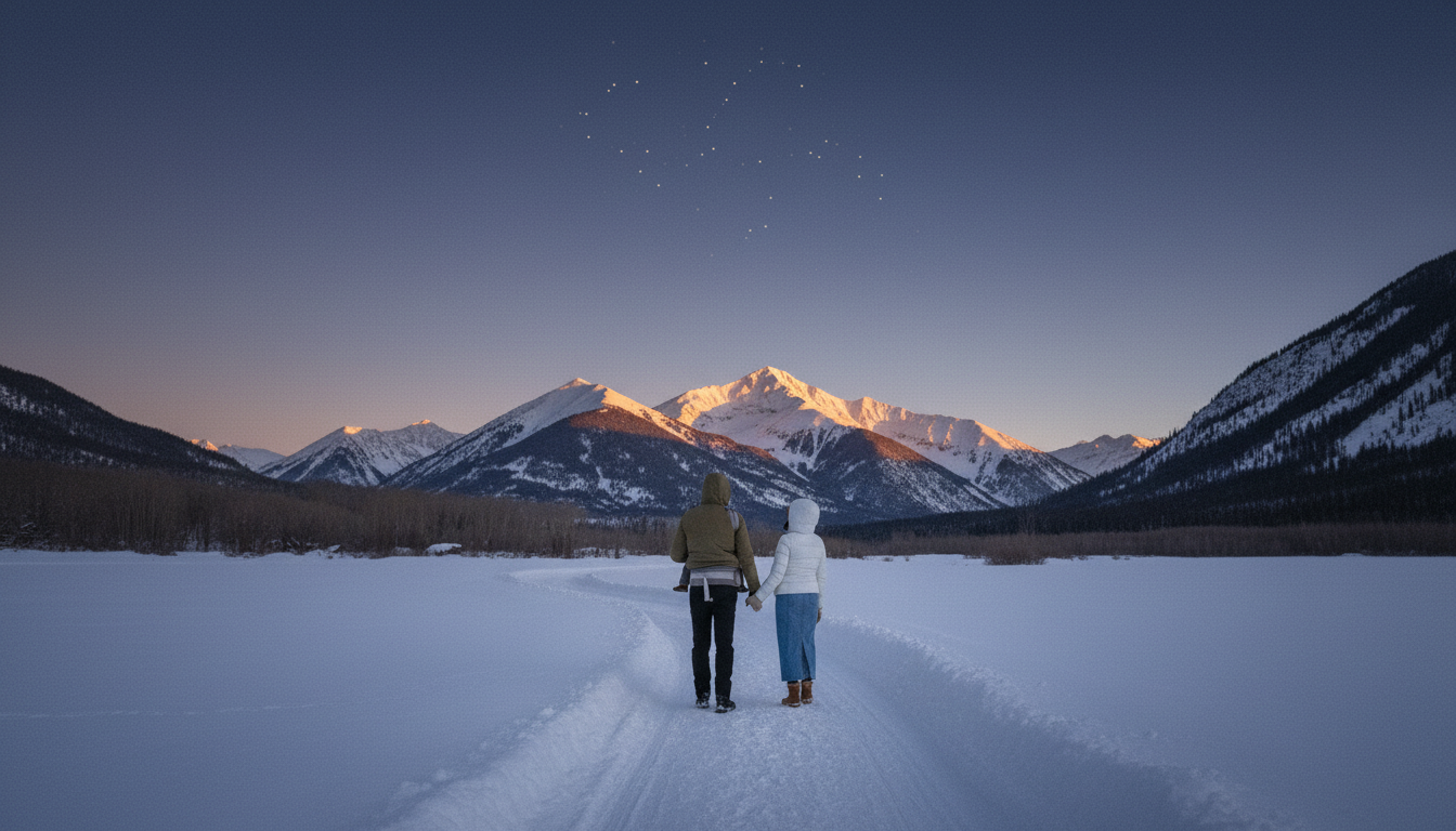 A family walking into golden evening light